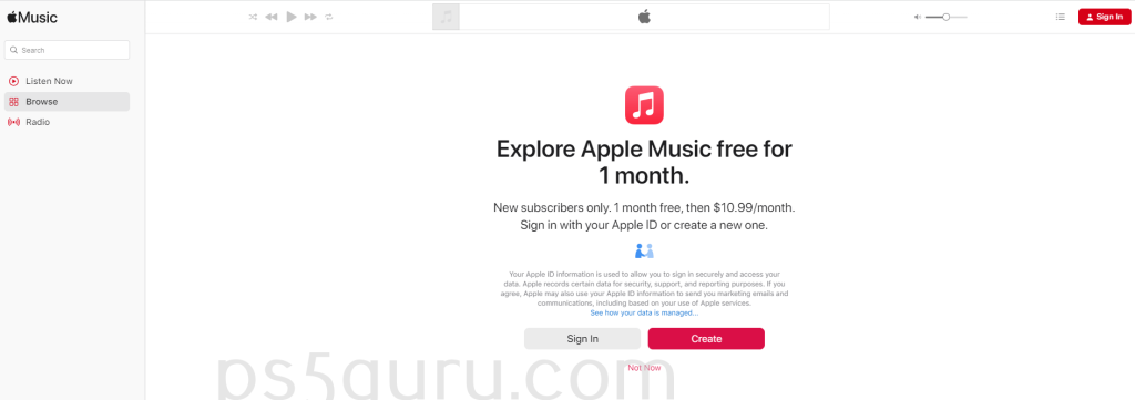 Apple Music Home page
