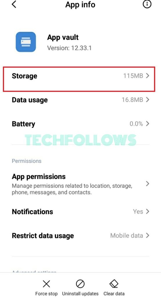 Click the Storage option on Android phone