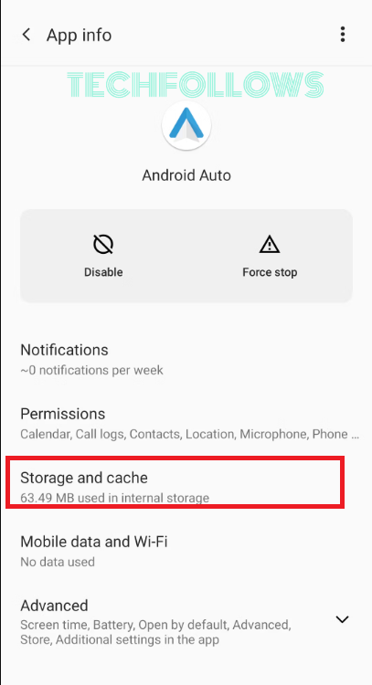 Click on Storage and cache 