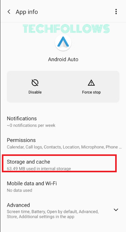 Click on Storage and cache