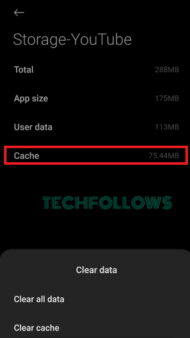 Click on Cache option to clear cache on Android