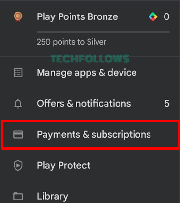 Hit Payments & Subscriptions option