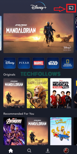 Click the Chromecast icon on Disney Plus