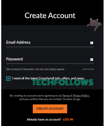 Enter your Email and Password and hit Create Account
