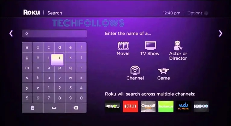 Hit the Search bar on Roku