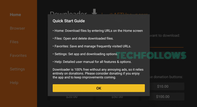 Tap on Ok on Downloader