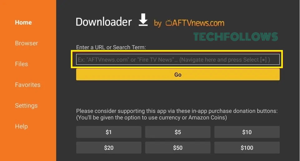 Tap on Go on Downloader app