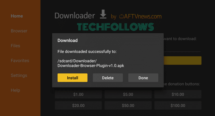 Tap on Install option on Downloader to sideload the app on Android TV