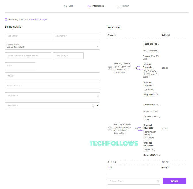 Enter your Billing details