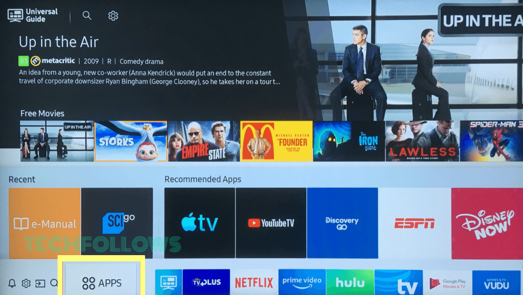 Select the Apps tile on Samsung TV