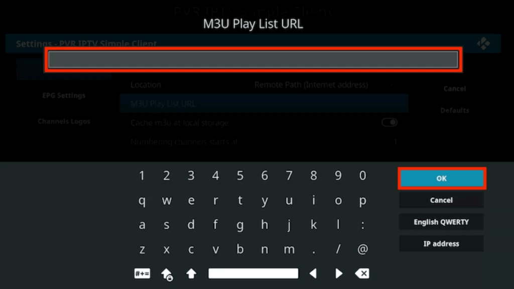Enter M3U URL and click OK
