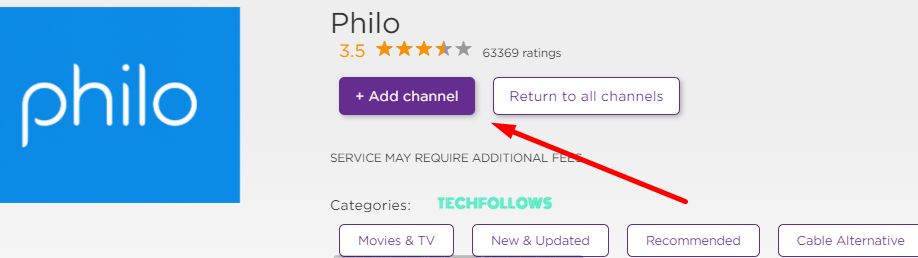 Click + Add channel button on Roku website