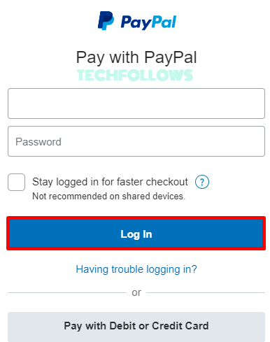 Login with your PayPal account