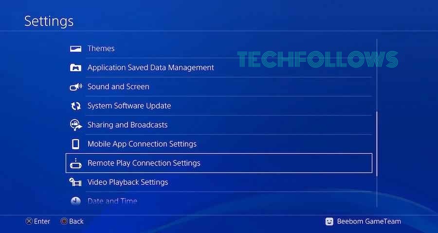 Tap Remote Play Connection Settings