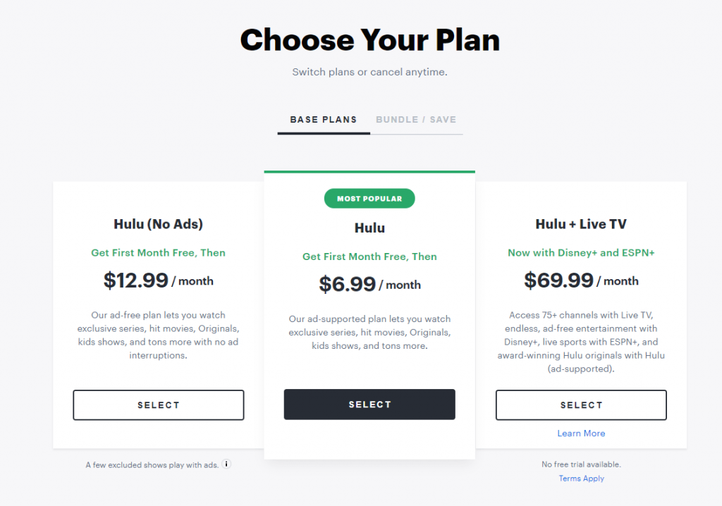 Choose a Hulu plan 