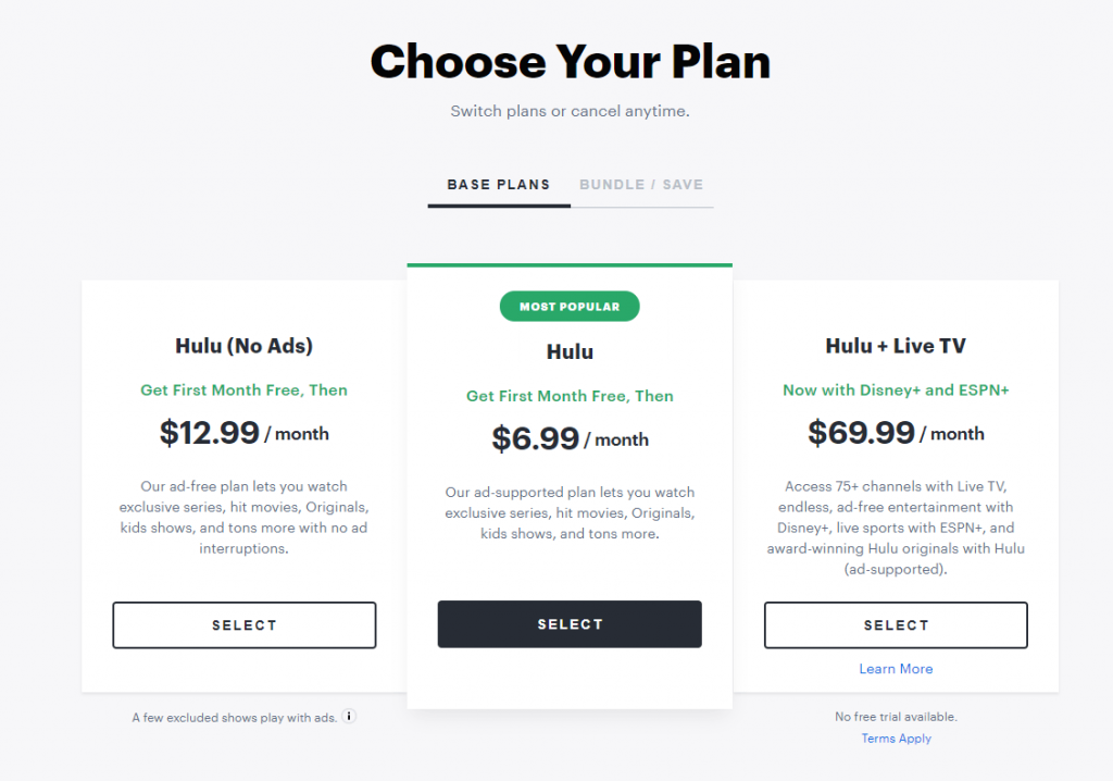 Choose a Hulu plan