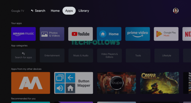 Tap Apps on Google TV 