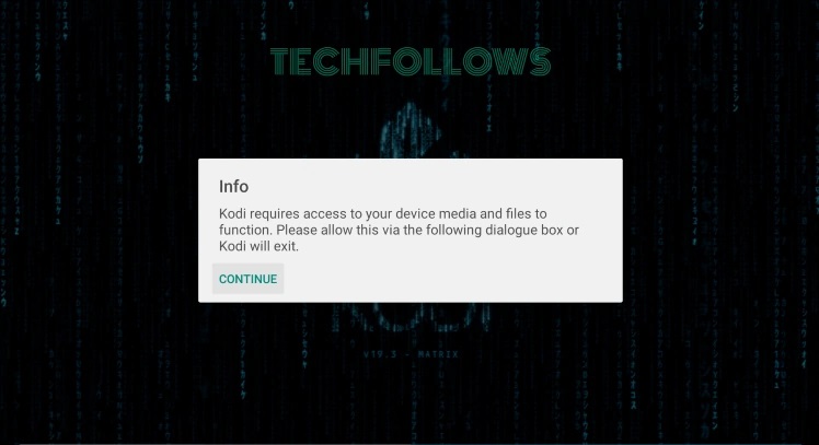 Tap on Continue on Kodi app