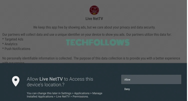 Hit the Allow option on Live Net TV app
