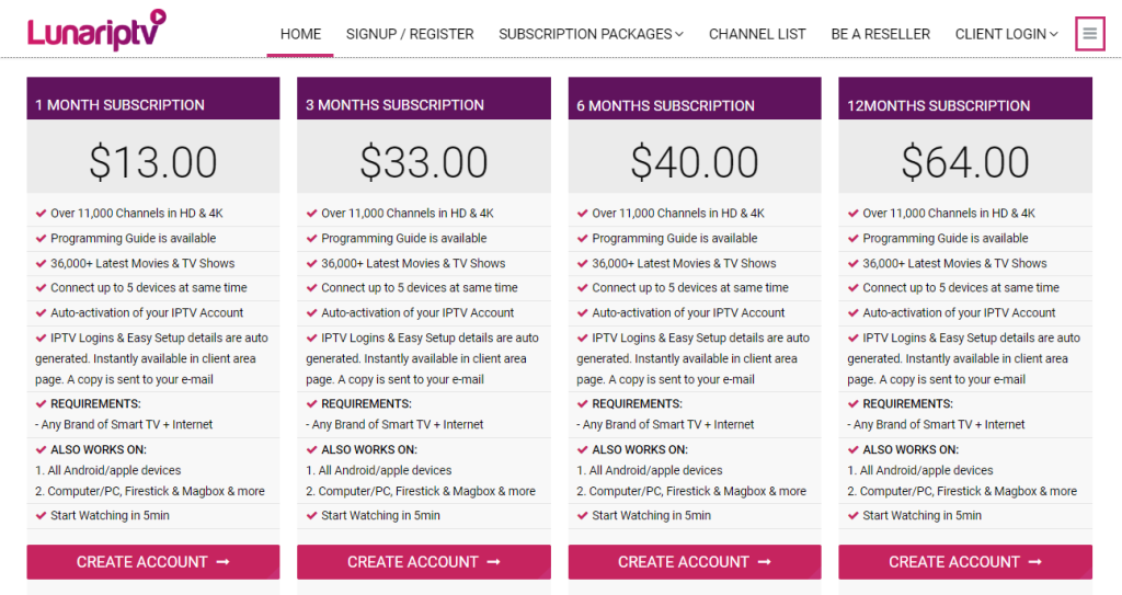 Choose a Lunar IPTV subscription