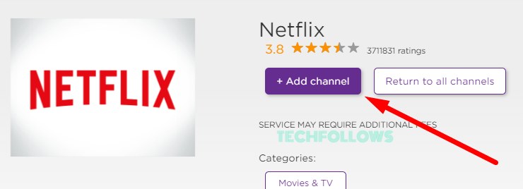 Click + Add channel to get Netflix on Roku