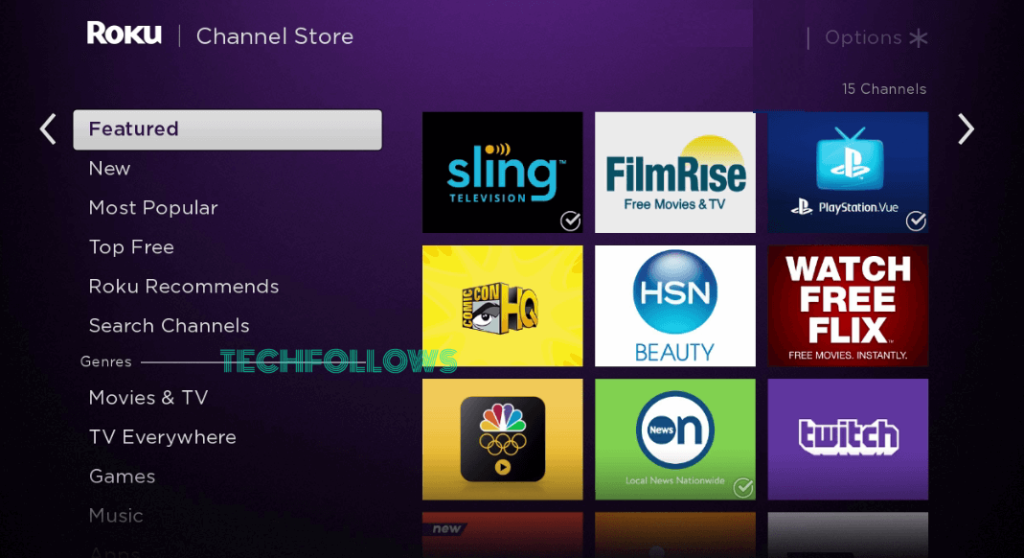 Select Search Channels on Roku 