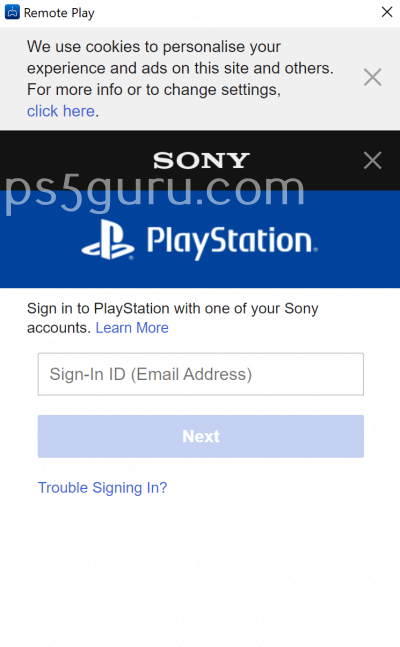 sign in to Remote Play on PS5