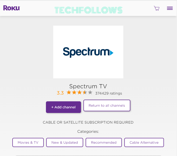 Hit the Add Channel option on Roku website
