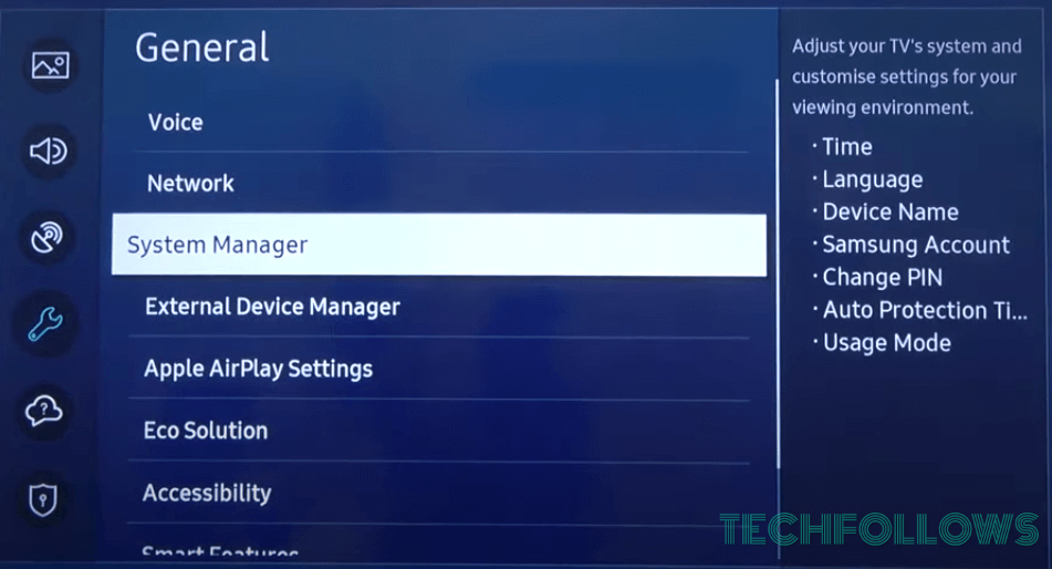 Click System Manager on Samsung TV
