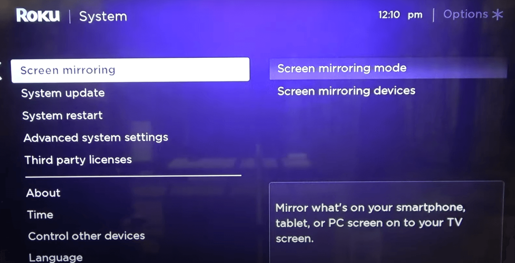 Tap Screen mirroring mode 