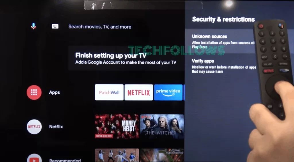 Enable Unknown Sources to sideload Sky Go on Android TV