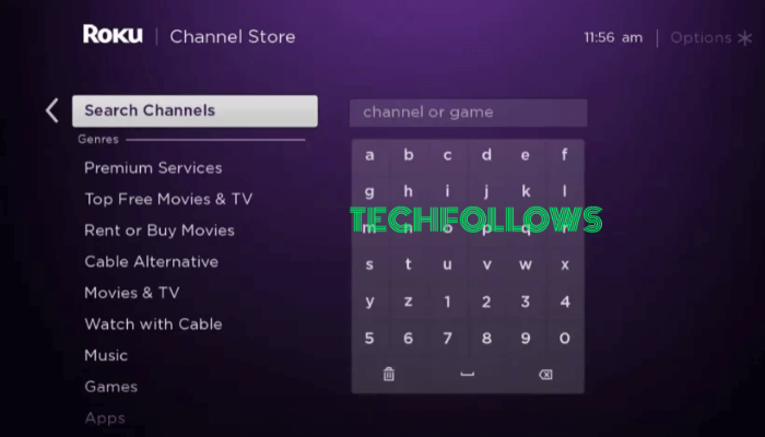 Type Sling TV and search it on Roku channel store