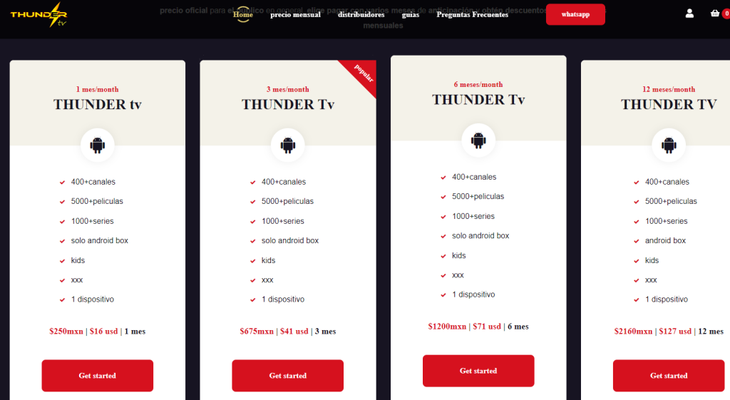 Buy a Thunder IPTV plan 