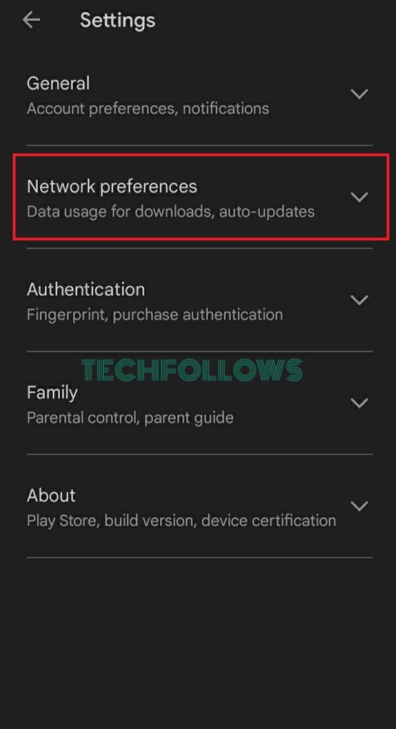 Tap on Network preferences option on PlayStore to auto update WhatsApp