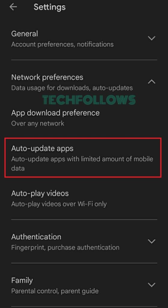 Tap on Auto Update Apps to turn on
