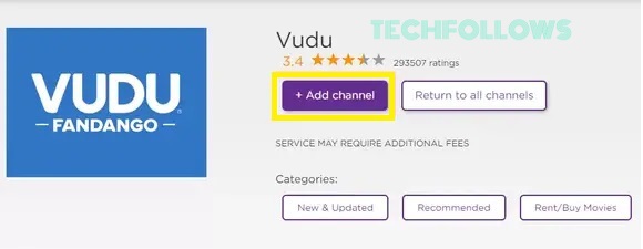 Tap on +Add Channel on Vudu website