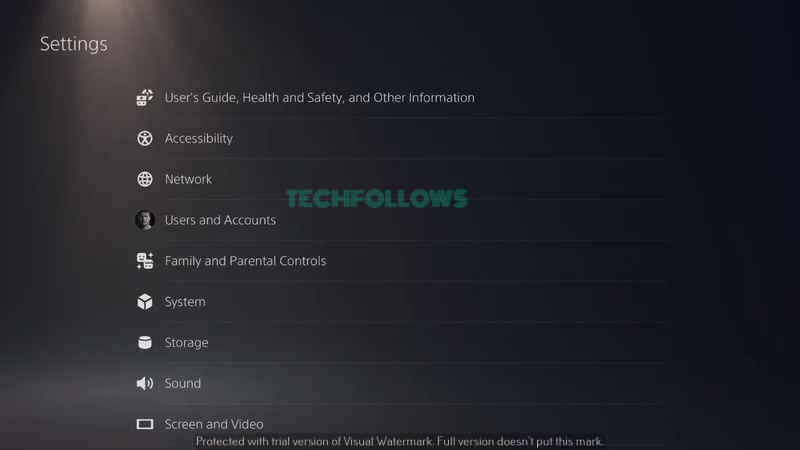Settings on PS5