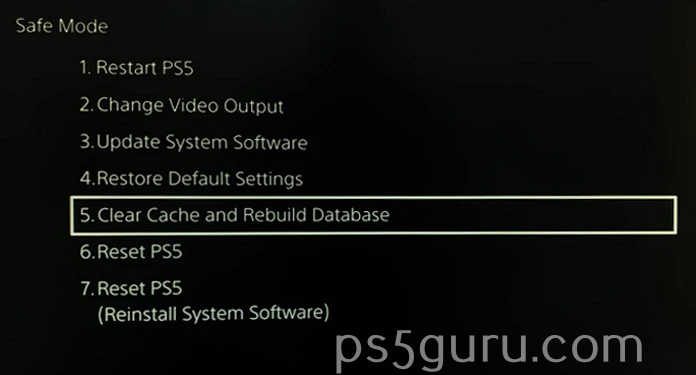 choose Clear Cache and Rebuild Database on PS5 - Hulu not working on PS5