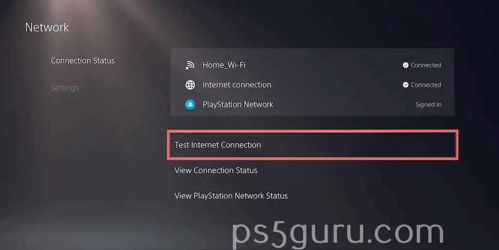 choose Test Internet Connection to fix Apple TV not working on PS5
