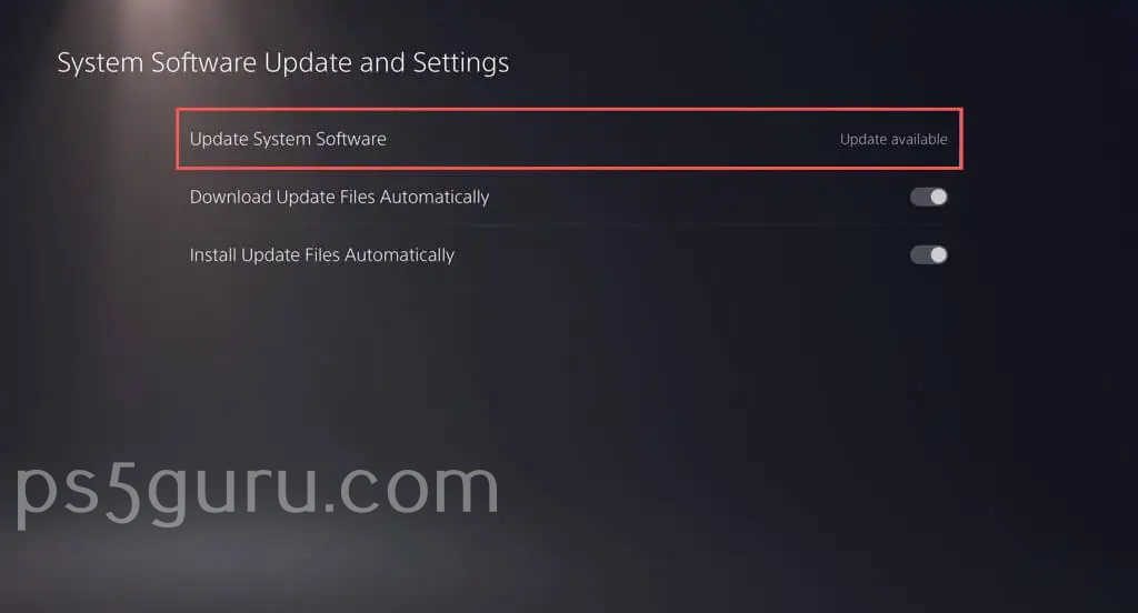 choose Update System Software to fix Apple TV not working on PS5