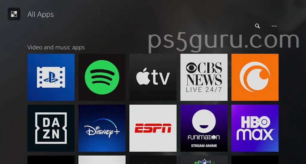 click All Apps on PS5