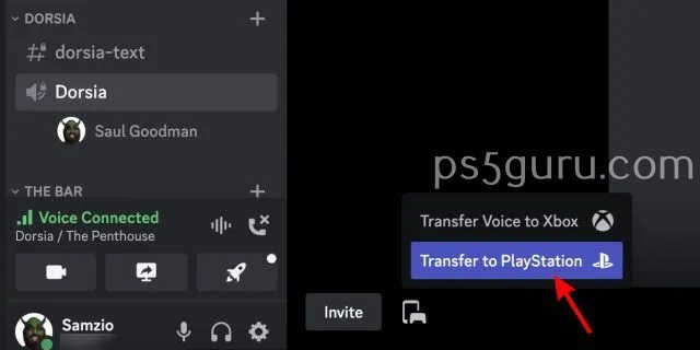 click Transfer to PlayStation