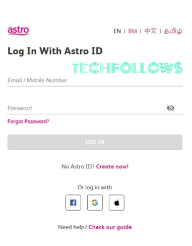 Login with your Astro ID and Password