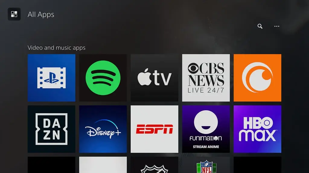 BBC iPlayer on PS5 - Click on the All Apps option