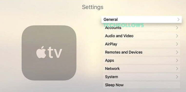 Click General on Apple TV