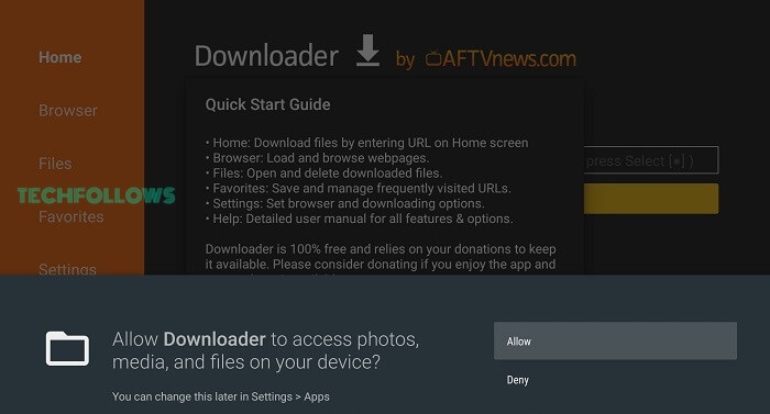 Click Allow to sideload Brave Browser on Android TV
