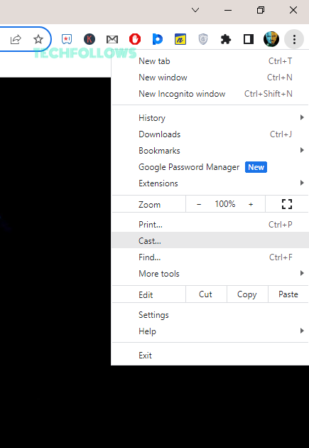 Click the Cast option from Chrome