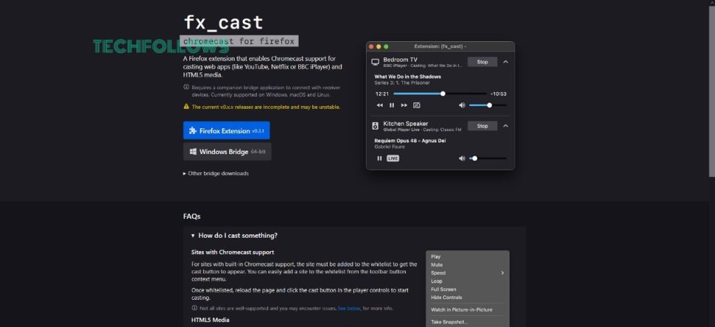 fx_cast extension on Firefox