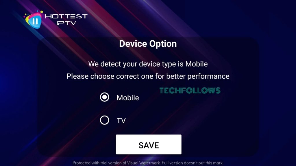 Choose the device on the app
