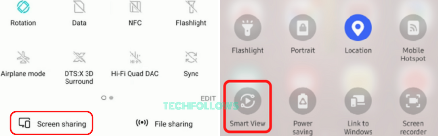 Tap the Smart View or Screen sharing option 